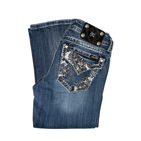 Miss Me Denim - Miss Me Capris Womens Jeans 28 22 JP5810P Embroidered Studded Rhinestones Blue